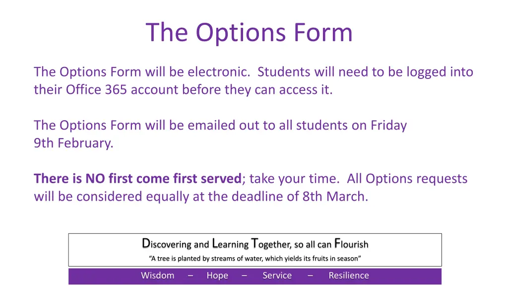the options form