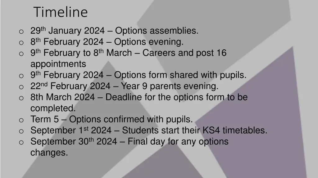 timeline o 29 th january 2024 options assemblies
