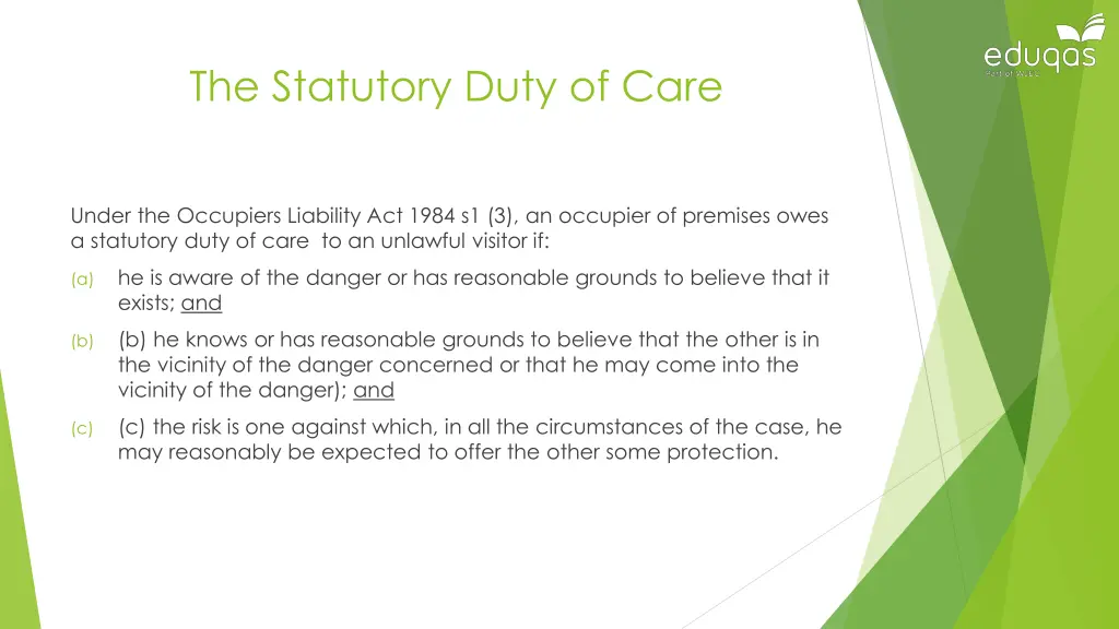 the statutory duty of care