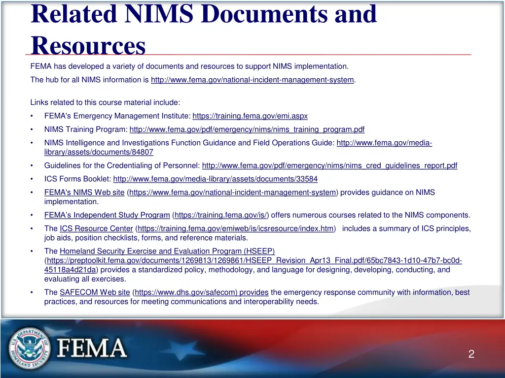 related nims documents and resources fema