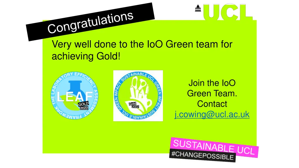 very well done to the ioo green team