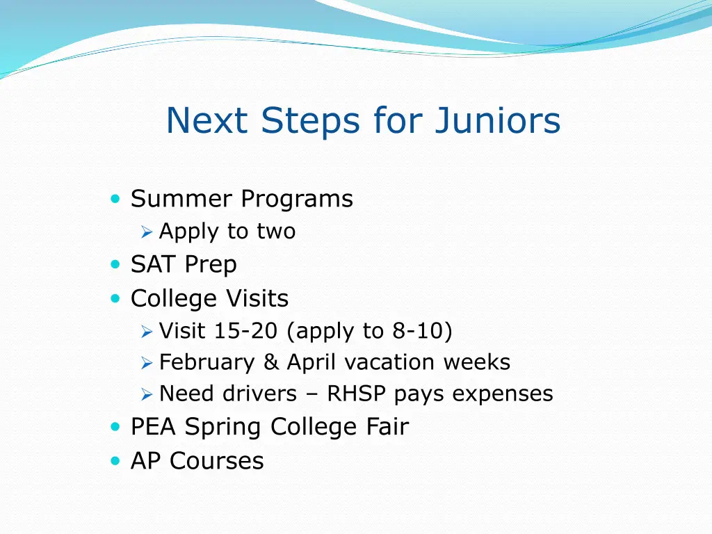 next steps for juniors