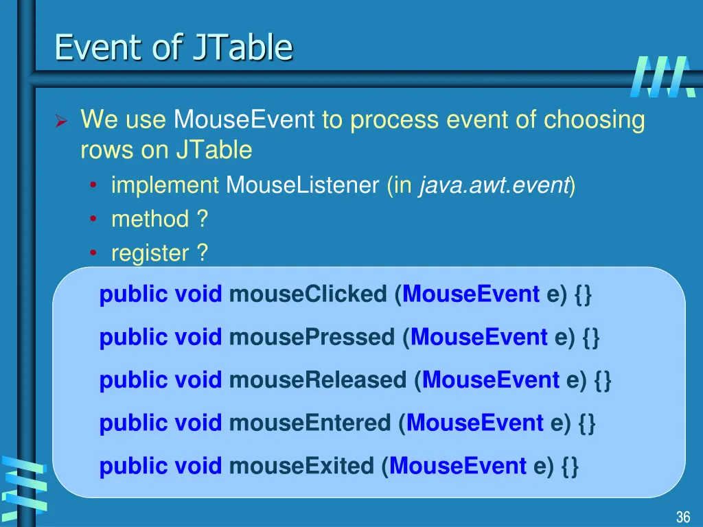 event of jtable