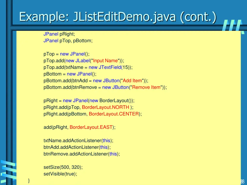 example jlisteditdemo java cont