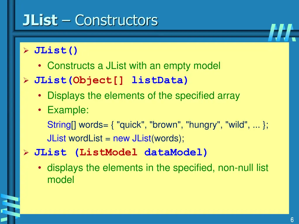 jlist constructors