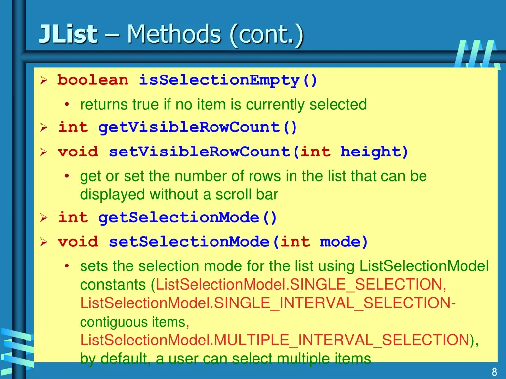 jlist methods cont