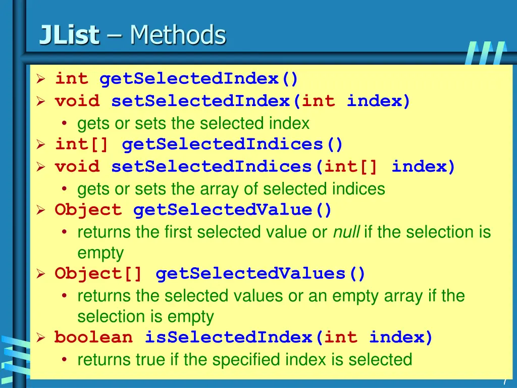 jlist methods