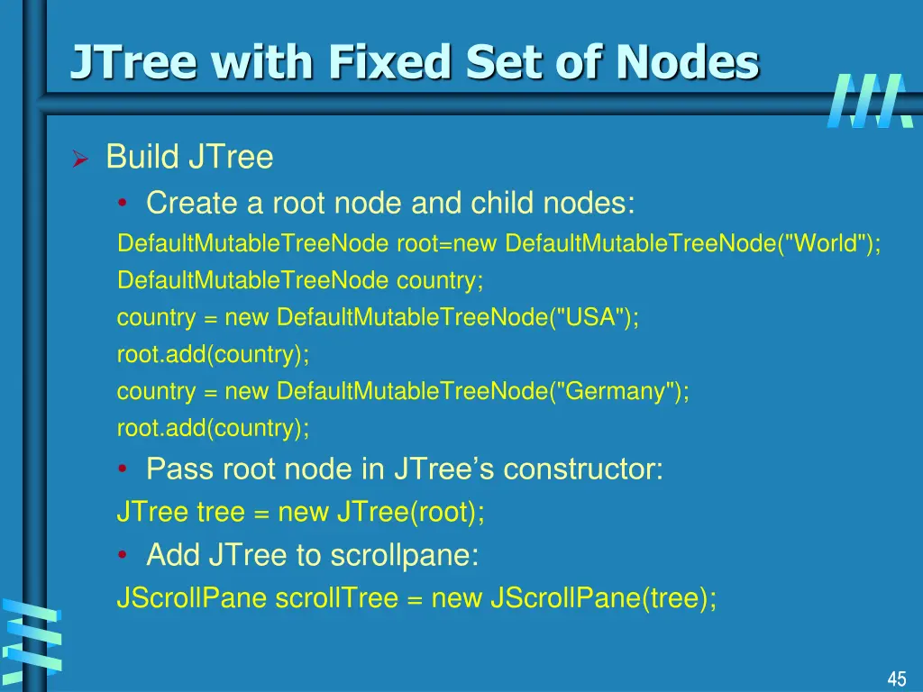 jtree with fixed set of nodes