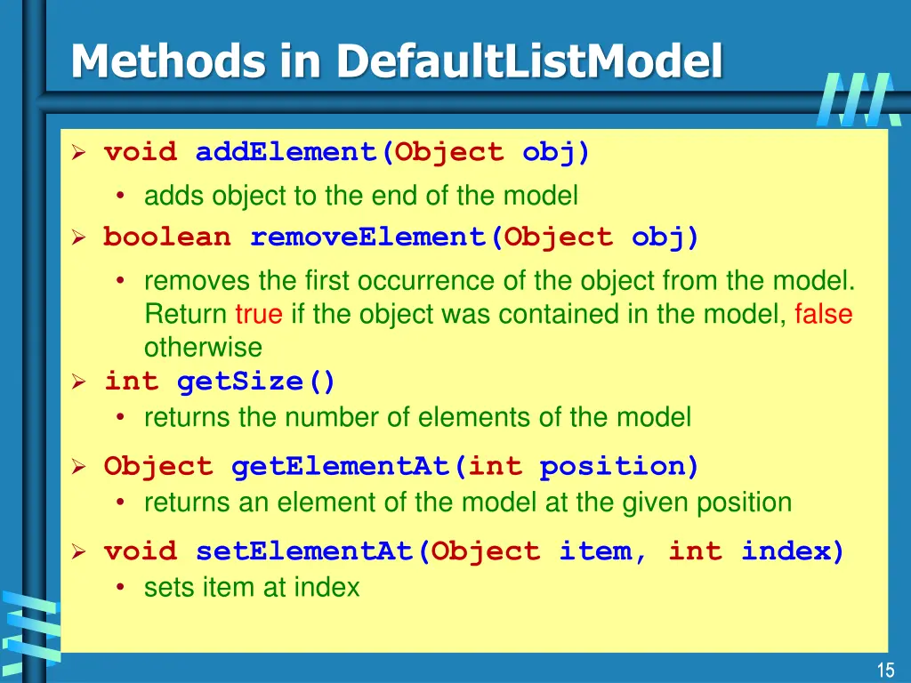 methods in defaultlistmodel