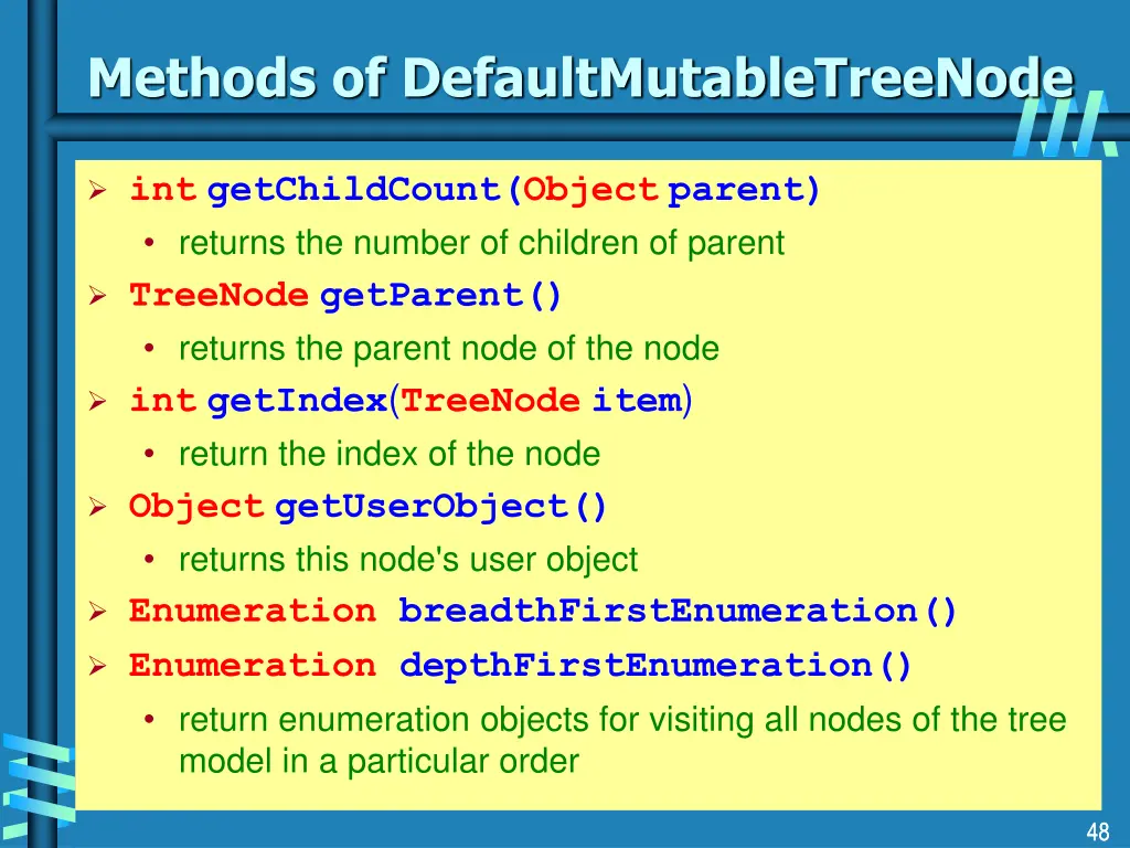 methods of defaultmutabletreenode