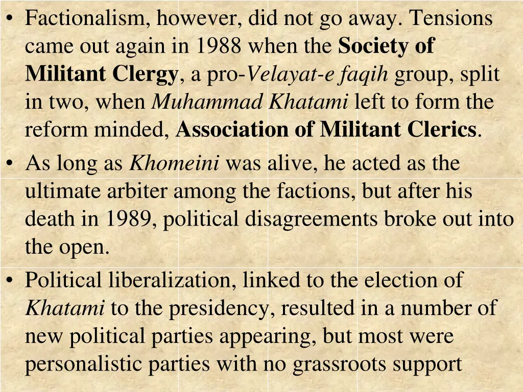 factionalism however did not go away tensions