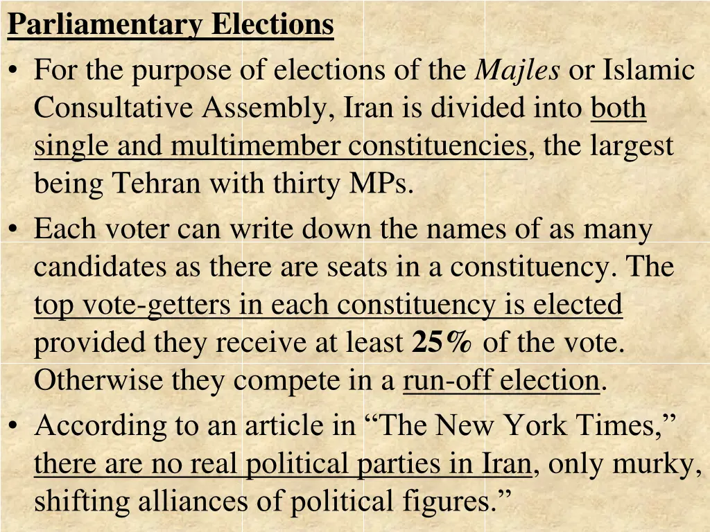 parliamentary elections for the purpose