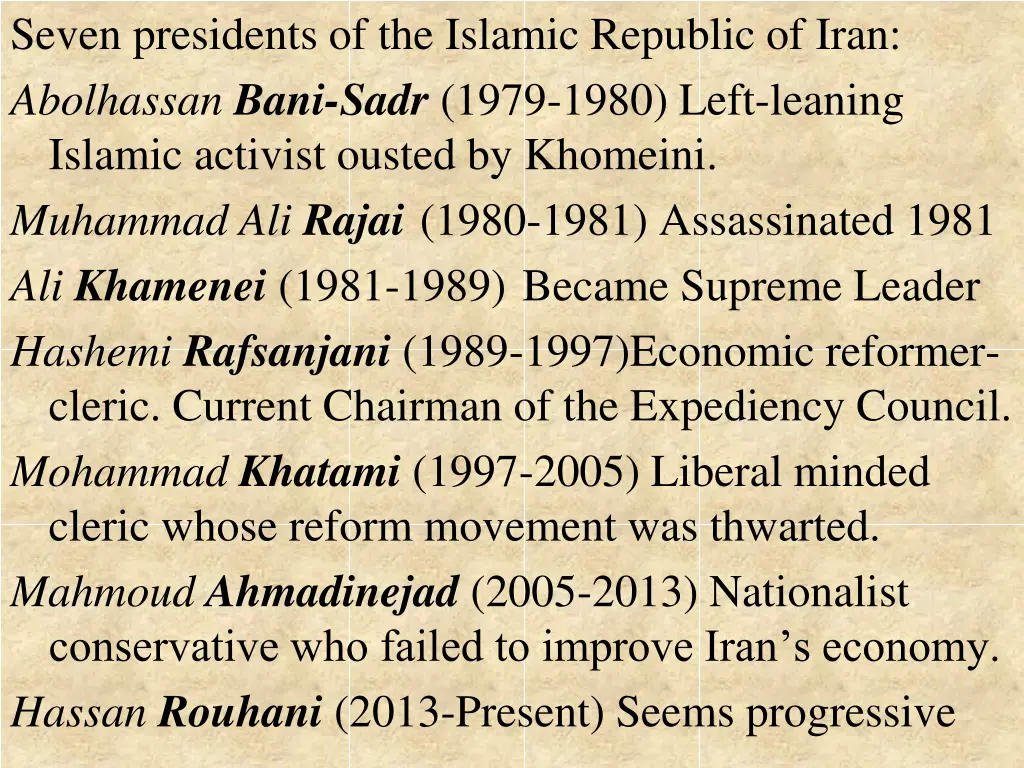 seven presidents of the islamic republic of iran