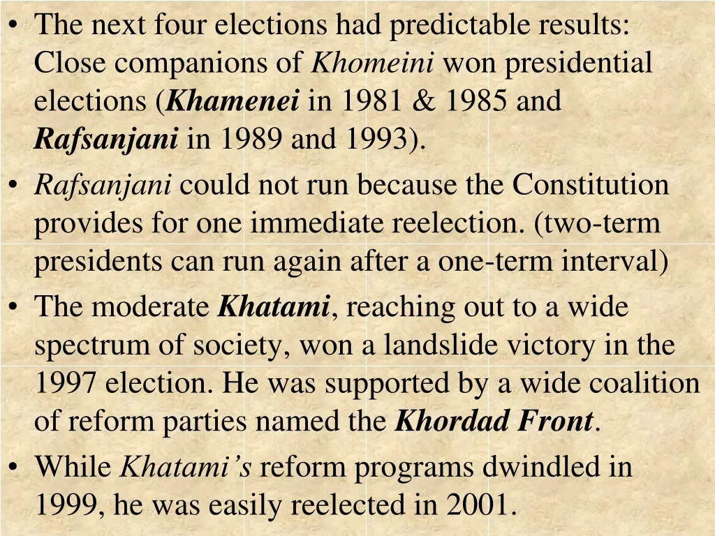 the next four elections had predictable results
