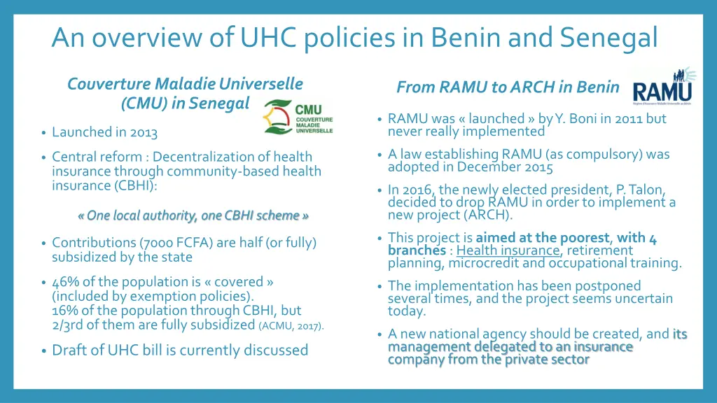 an overview of uhc policies in benin and senegal