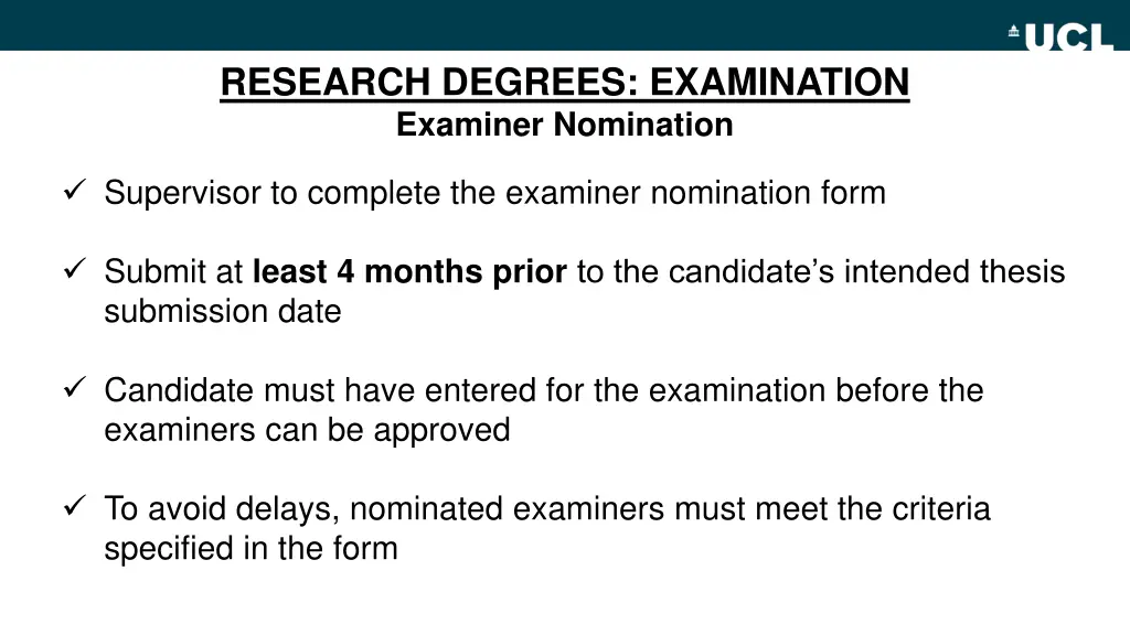 research degrees examination examiner nomination