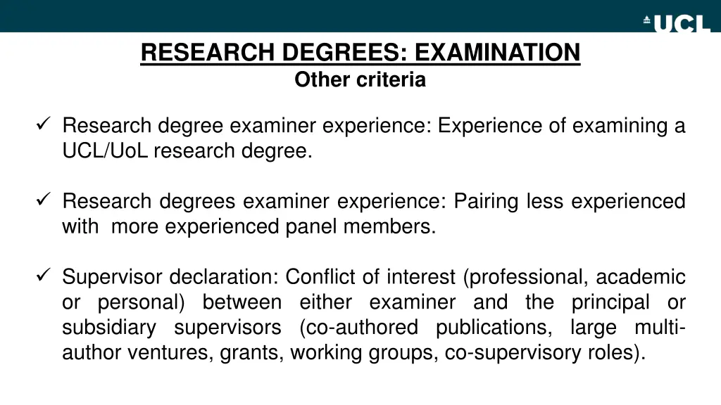 research degrees examination other criteria