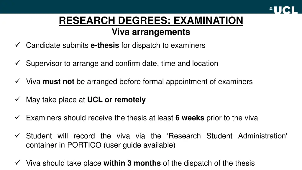 research degrees examination viva arrangements