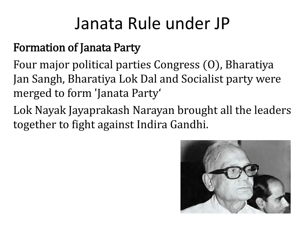 janata rule under jp