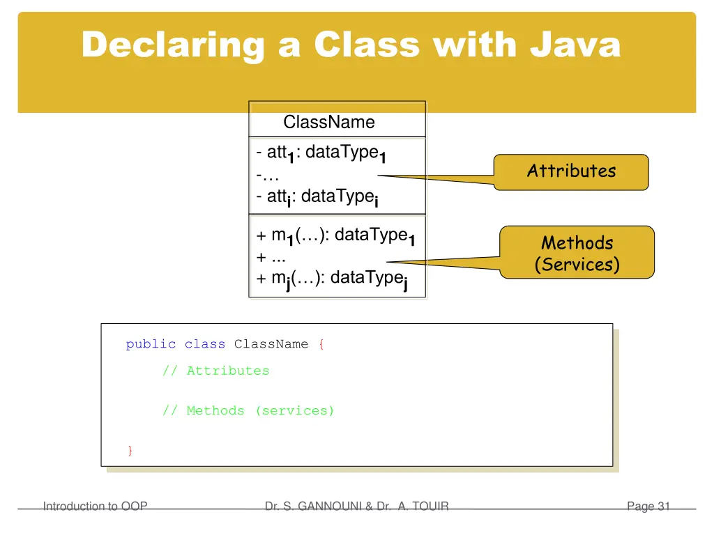 declaring a class with java