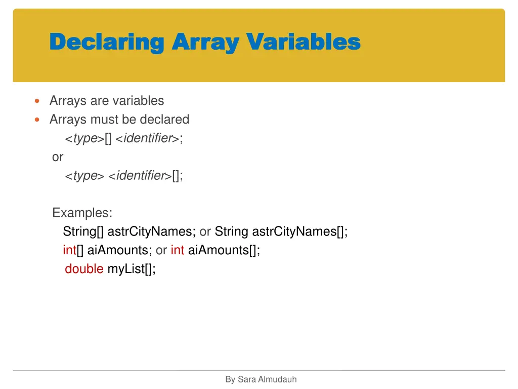declaring array variables declaring array