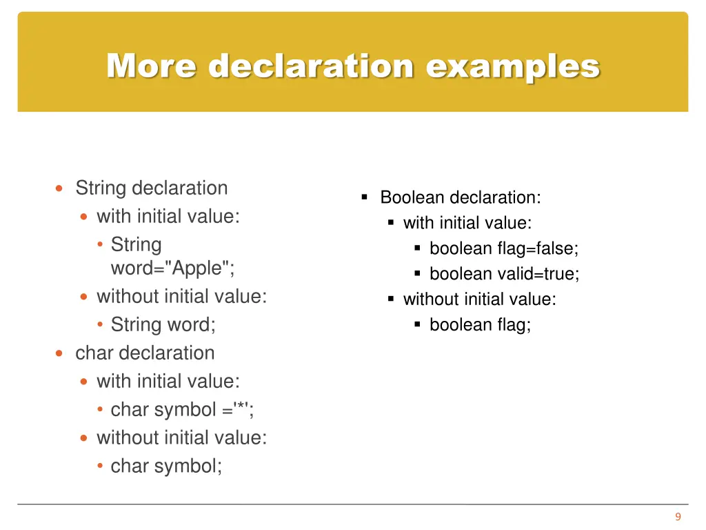 more declaration examples