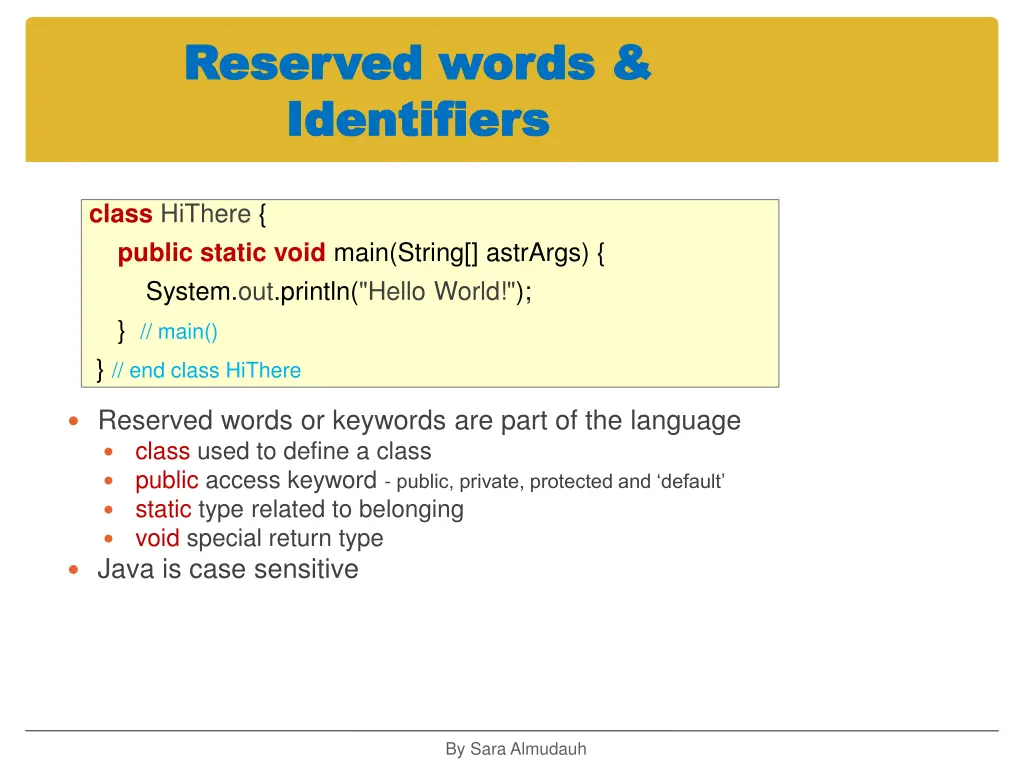 reserved words reserved words identifiers