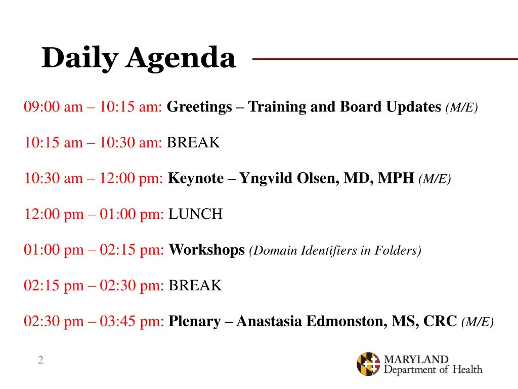 daily agenda