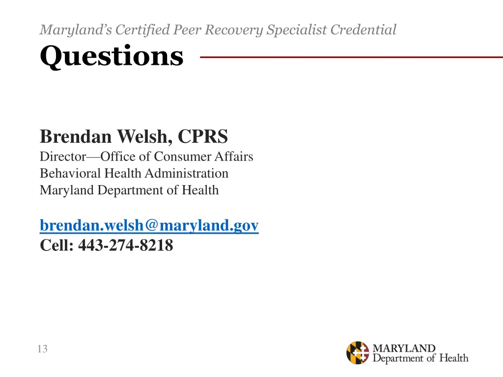 maryland s certified peer recovery specialist