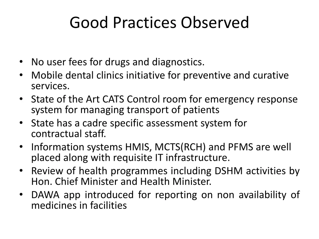 good practices observed