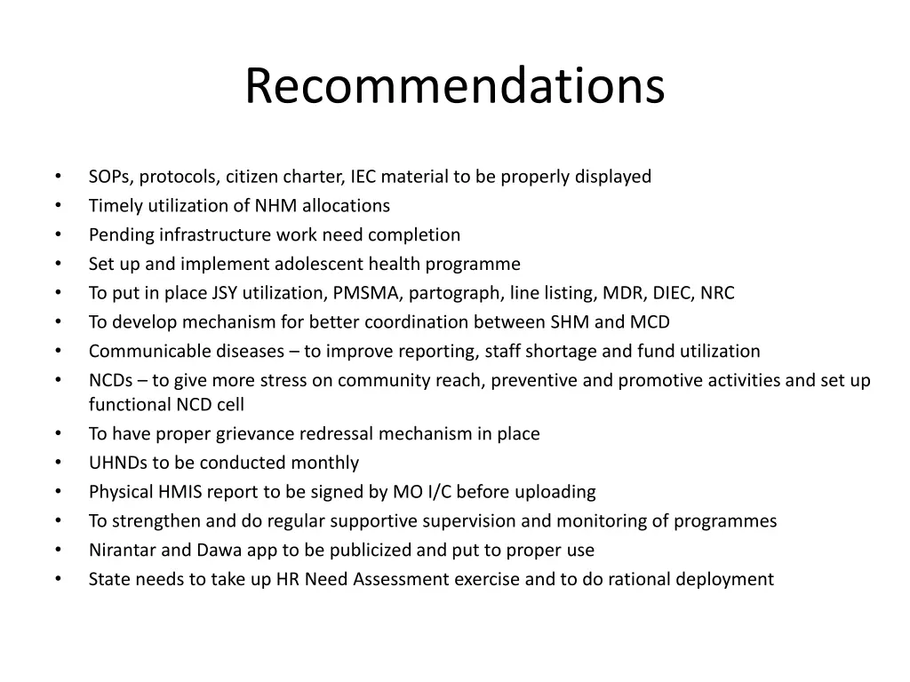 recommendations