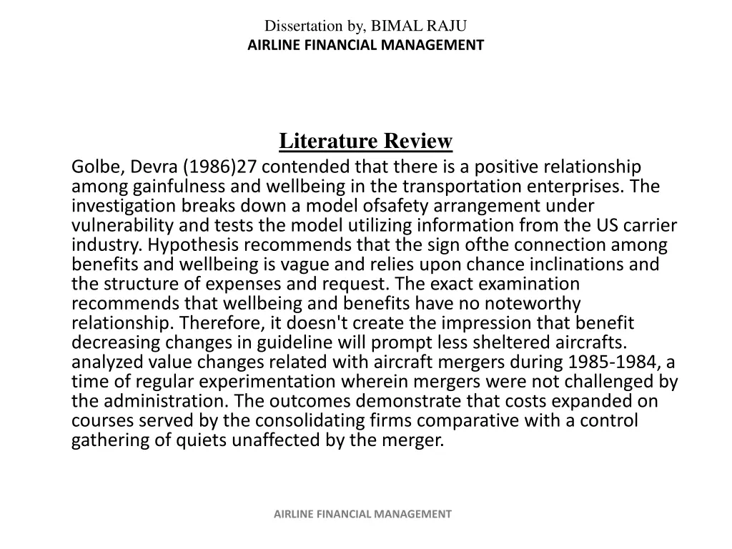dissertation by bimal raju airline financial 2