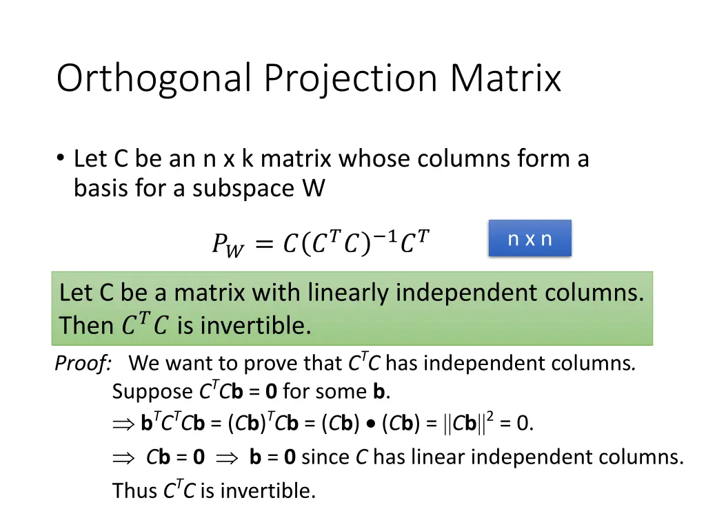 orthogonal projection matrix 2