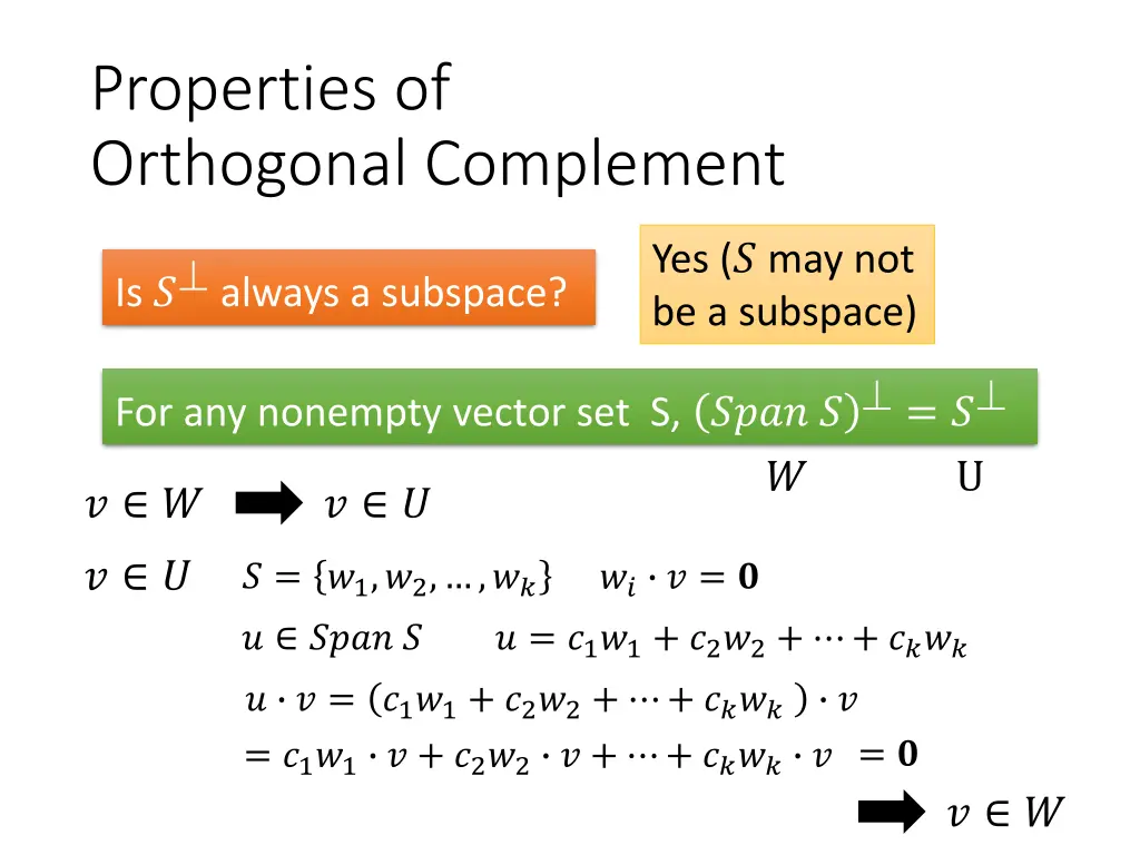 properties of orthogonal complement