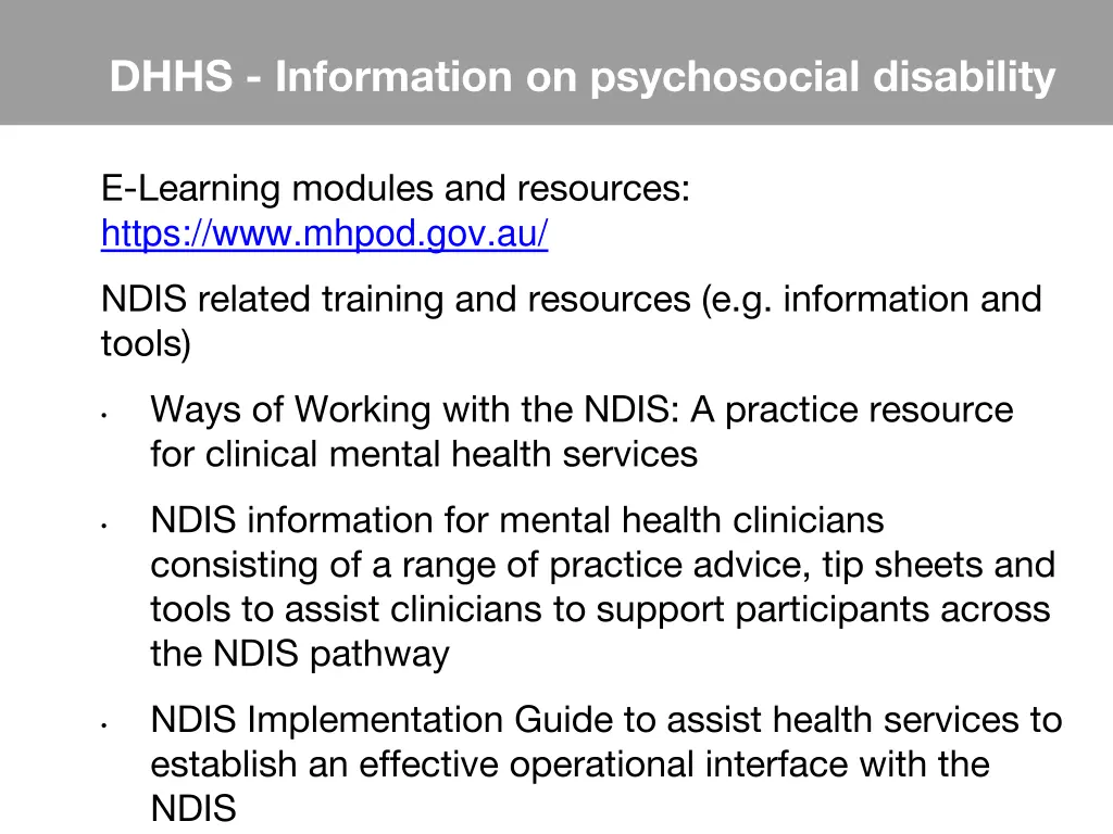 dhhs information on psychosocial disability