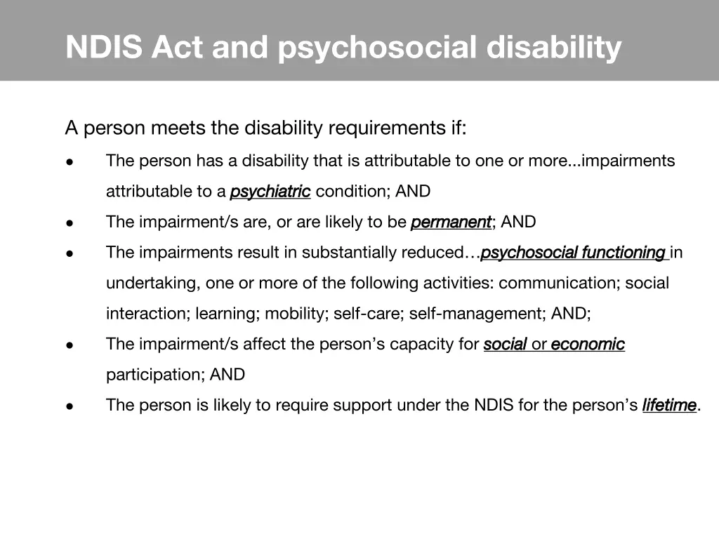 ndis act and psychosocial disability