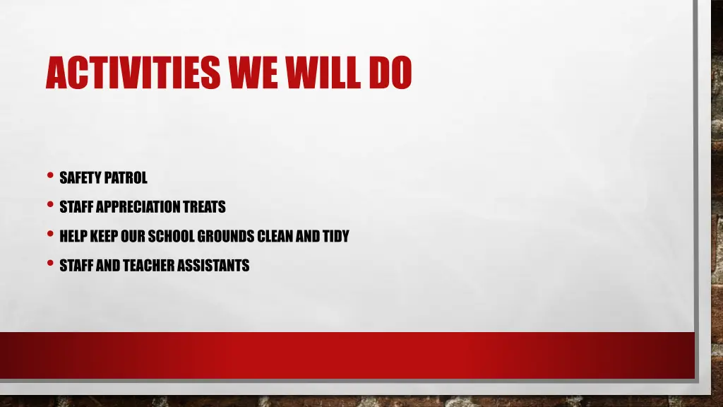 activities we will do