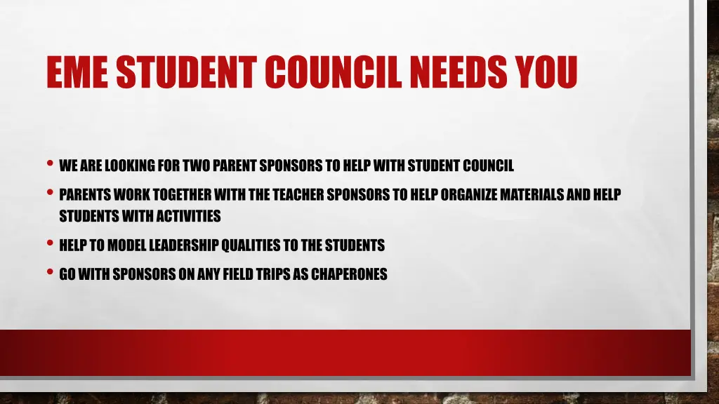 emestudent council needs you