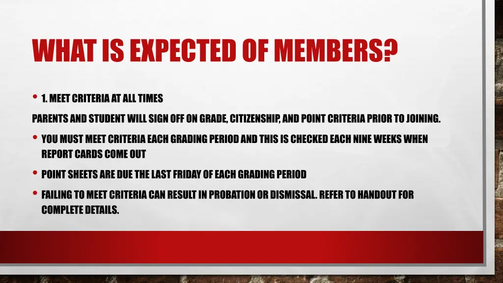 what is expected of members