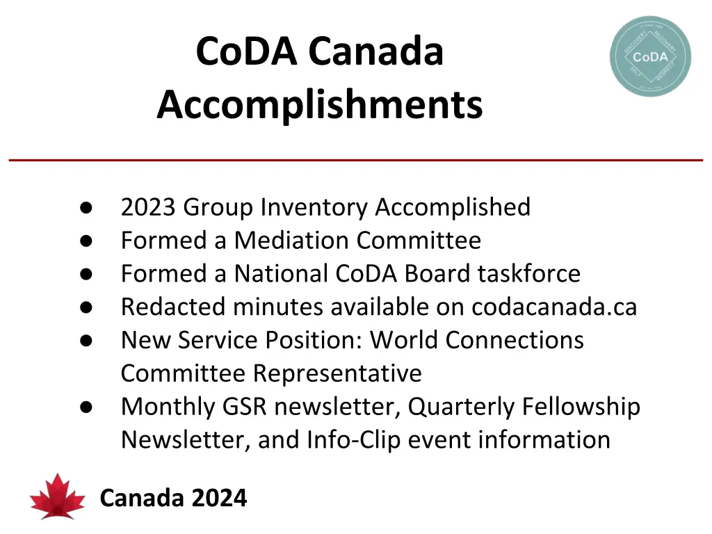 coda canada accomplishments
