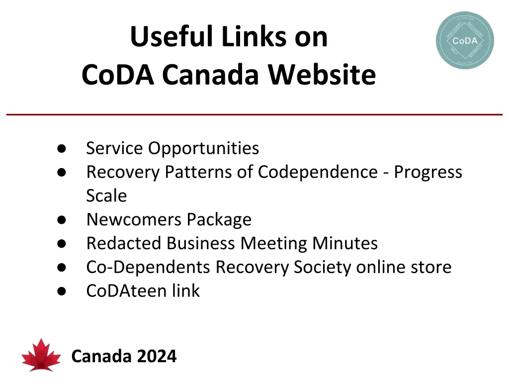 useful links on coda canada website