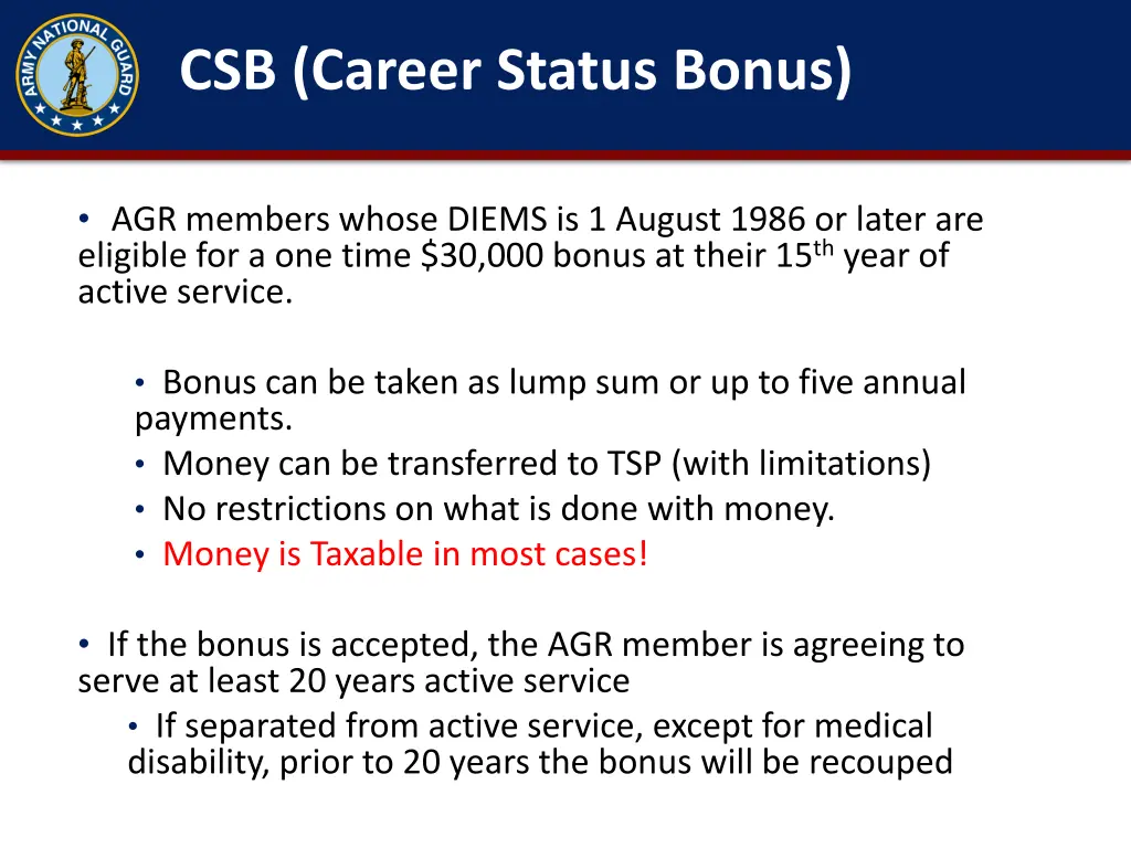 csb career status bonus