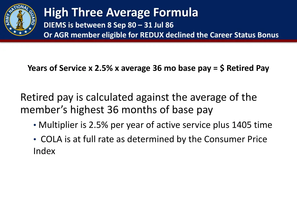 high three average formula diems is between