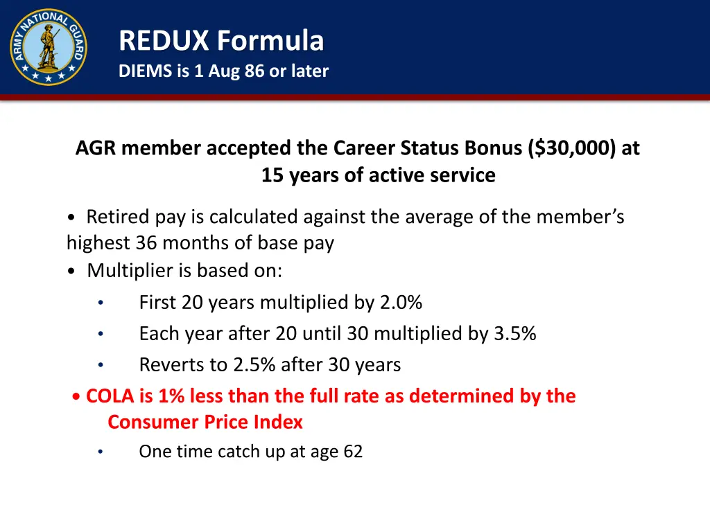 redux formula diems is 1 aug 86 or later