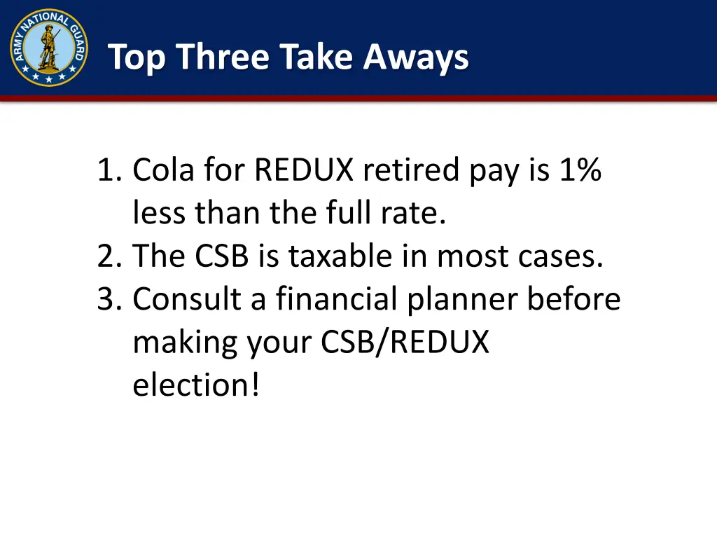 top three take aways