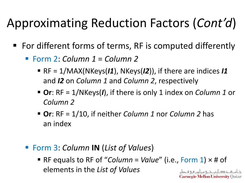 approximating reduction factors cont d