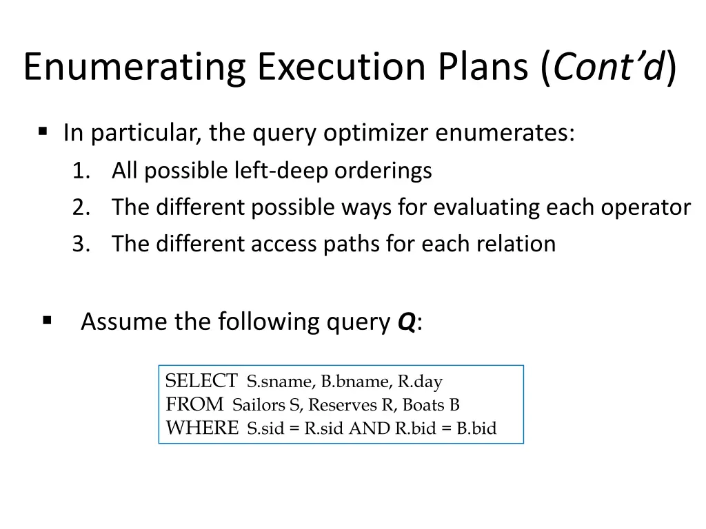 enumerating execution plans cont d 1