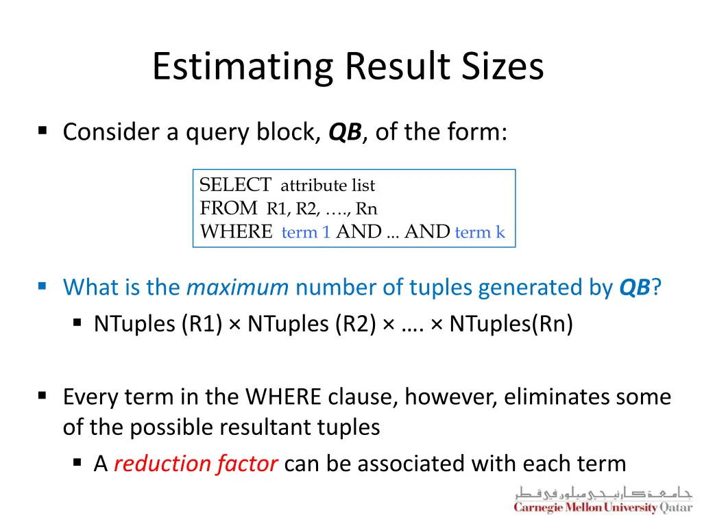 estimating result sizes