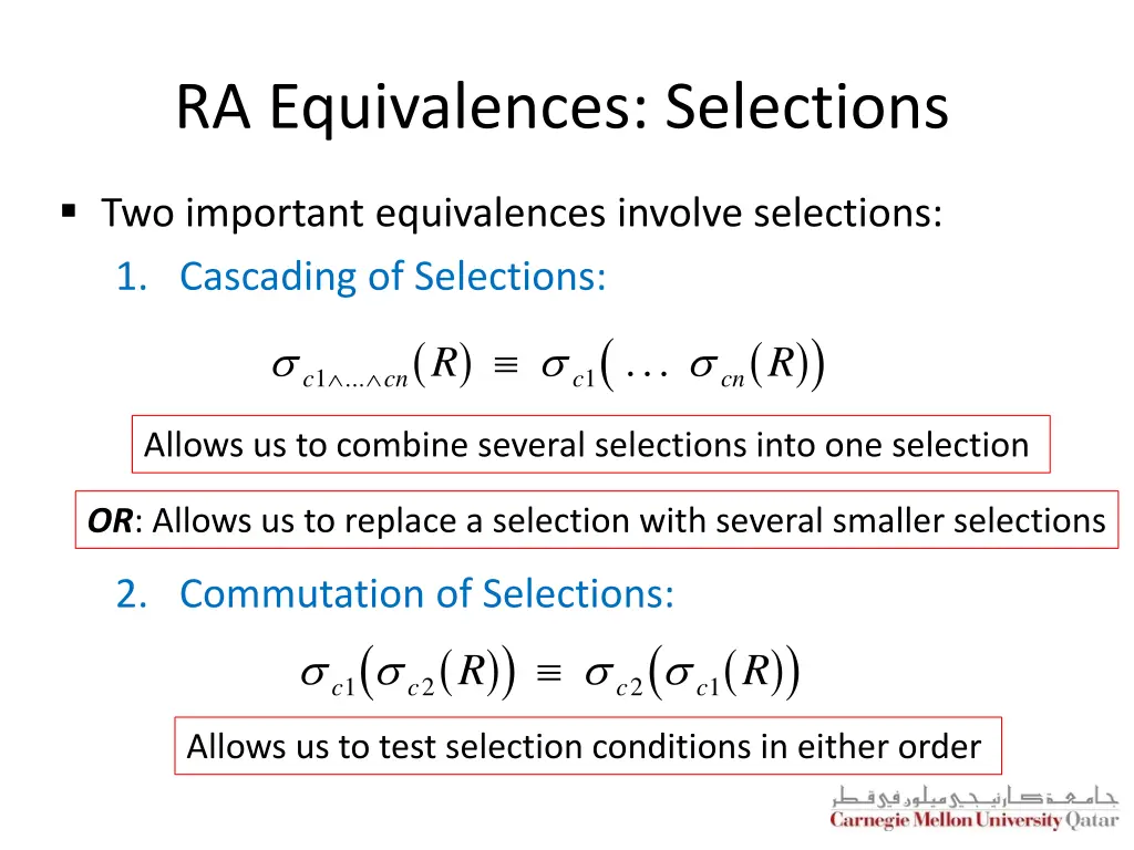 ra equivalences selections