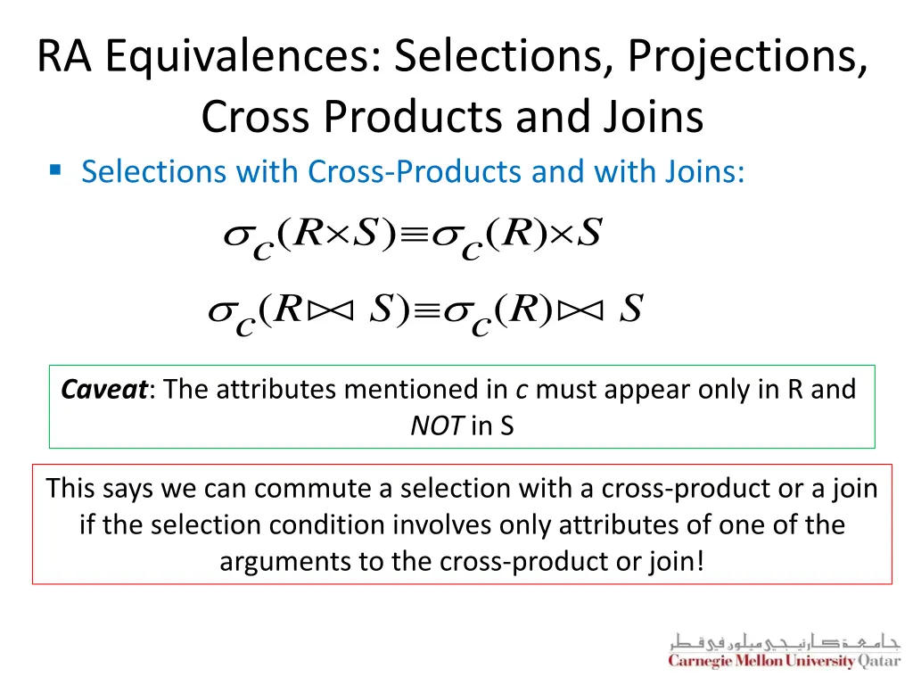 ra equivalences selections projections cross 1